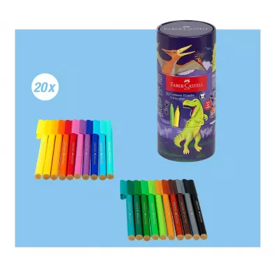 Faber-Castell Pisaki connector 20 szt. dinozaurmetalowe opakowanie upominkowe