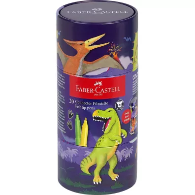 Faber-Castell Pisaki connector 20 szt. dinozaurmetalowe opakowanie upominkowe