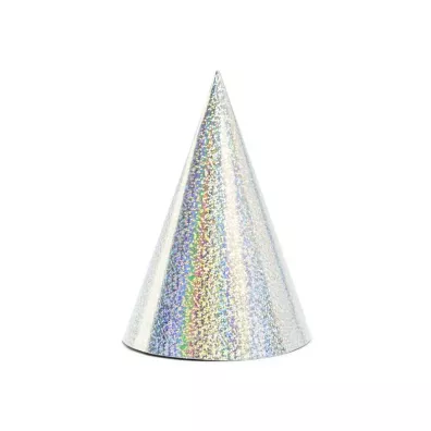 PartyDeco Czapeczki holograficzne srebrne 16cm