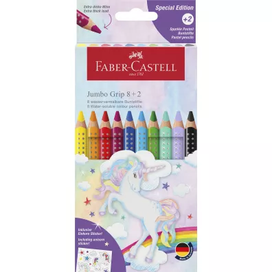 Faber-Castell Kredki jumbo grip edycja jednoroec8 kol. standardowych + 2  kol. pastelowe + naklejki