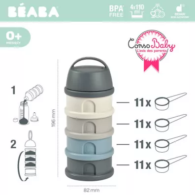 Beaba Pojemniki na mleko w proszku 4 komory mineral grey/blue