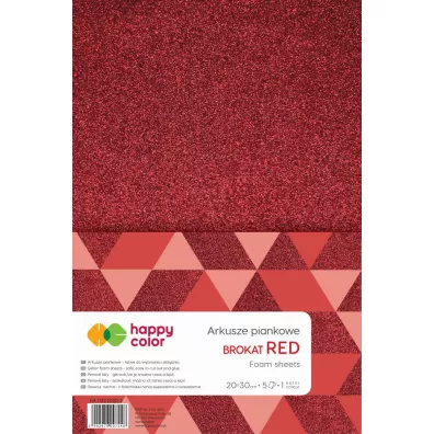 Happy Color Arkusze piankowe brokatowe A4, czerwone, 5 arkuszy 5 szt.