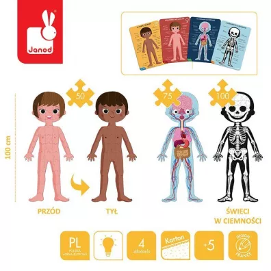 Puzzle edukacyjne gigantyczne Ciao czowieka 50, 75 i 100 elemntw 5+ Janod