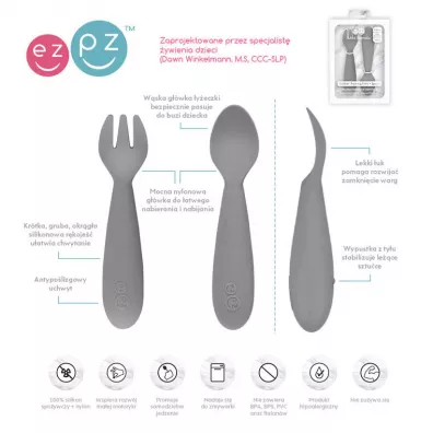 Ezpz Komplet silikonowych sztucw Mini Utensils szary