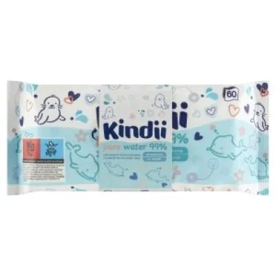 Kindii Chusteczki oczyszczaj�ce dla niemowl�t i dzieci Pure Water 99% 3 x 60 szt.