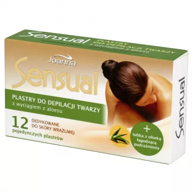 Joanna Sensual plastry do depilacji twarzy Aloes + oliwka �agodz�ca podra�nienia 12 szt. + 10 ml