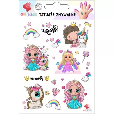Tatua�e zmywalne dla dzieci Ksi�niczki jednoro�ce All4Kids