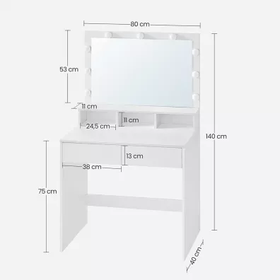 Songmics Toaletka z lustrem i arwkami LED 80 cm