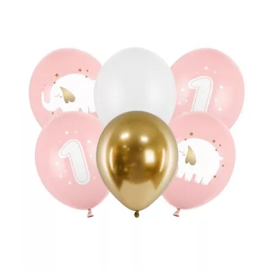 PartyDeco Balony Roczek Baby pink 30cm