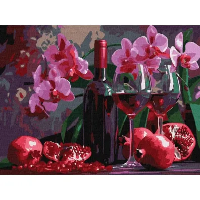 Ideyka Malowanie po numerach - Wino i orchidee 30x40cm