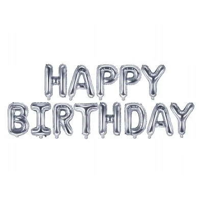 PartyDeco Balon foliowy Happy Birthday srebrny 340x35 cm