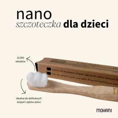 Mohani Nano szczoteczka bambusowa do zbw dla dzieci  - Niebieska, 10 tysicy mikkich woskw