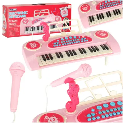 Keyboard dla dzieci pianinko interaktywne organki 37 klawiszy mikrofon statyw r�owy