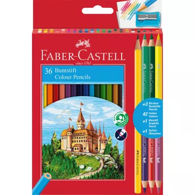 Faber-Castell Kredki o��wkowe Zamek + 3 kredki dwustronne + o��wek + temper�wka 39 szt.