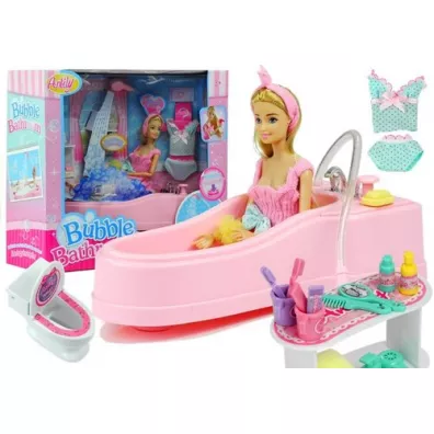 Lalka w kpieli azienka + akcesoria Leantoys