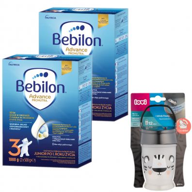 Bebilon 3 Advance Pronutra Junior Formuła na bazie mleka po 1. roku życia + Lovi Kubek ze słomką Junior Salt&Pepper 250 ml GRATIS zestaw 2 x 1000 g