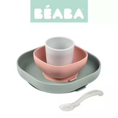 Beaba Komplet naczy z silikonu z przyssawk eucalyptus