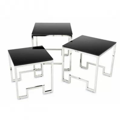 HowHomely Komplet stolikw Sammen Silver Black 3 szt.