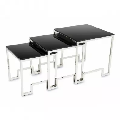 HowHomely Komplet stolikw Sammen Silver Black 3 szt.