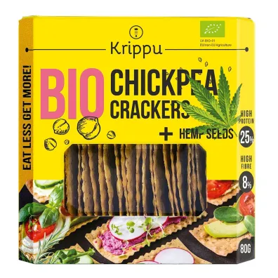 Krippu Krakersy proteinowe z ciecierzycy z nasionami konopi 80 g Bio