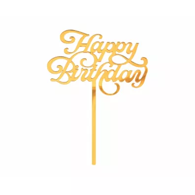 Godan Dekoracja akrylowa na tort Happy Birthday zota