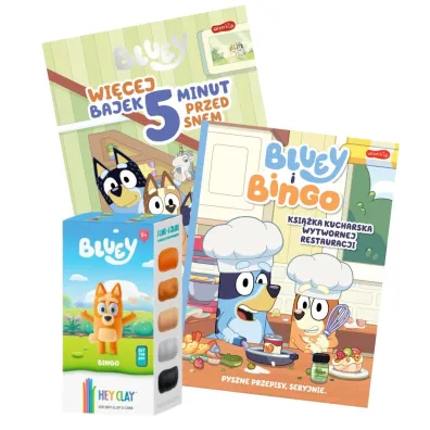 Pakiet: Bluey. Wi�cej bajek 5 minut przed snem, Bluey i Bingo. Ksi��ka kucharska Wytwornej Restauracji, Hey Clay - Bluey