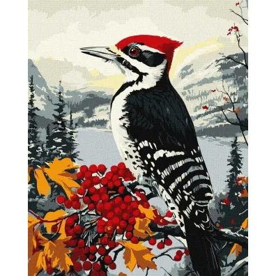 Ideyka Malowanie po numerach - Dzi�cio� na ga��zi 40x50cm