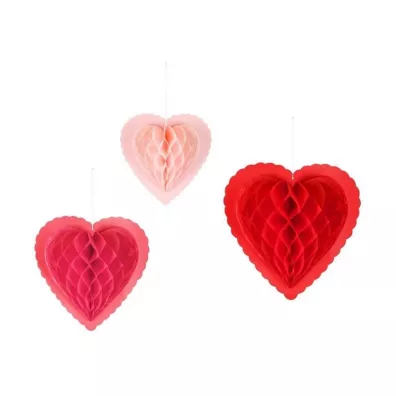 PartyDeco Dekoracje papierowe honeycomb Serca 20-30cm