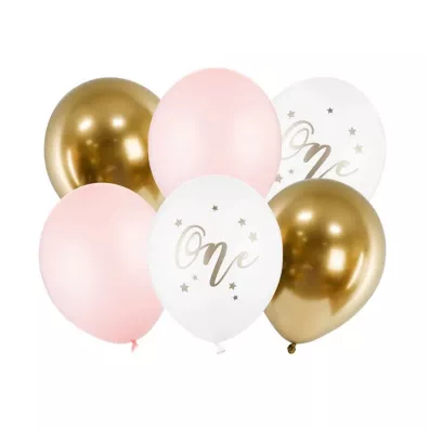 PartyDeco Balony urodzinowe Pastel Pale Pink bia�y z�oty r�owy 30cm