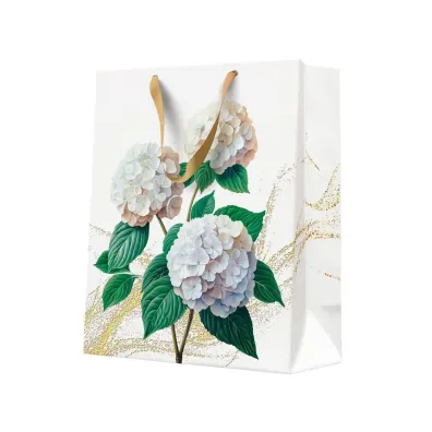Paw Torebka prezentowa bia�e hortensje 26,5x33,5x13cm