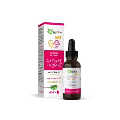 Ekamedica Witaminy Junior A+D3+E+K2Mk7 Suplement diety 30 ml