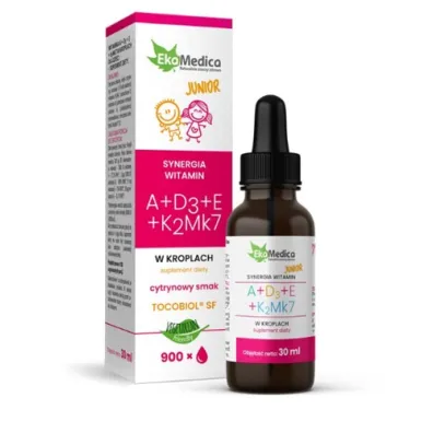Ekamedica Witaminy Junior A+D3+E+K2Mk7 Suplement diety 30 ml