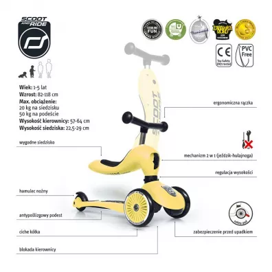 Highwaykick 1 2w1 Jedzik i hulajnoga trjkoowa 1-5 lat Lemon Scootandride