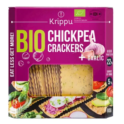 Krippu Krakersy proteinowe z ciecierzycy z czosnkiem 80 g Bio