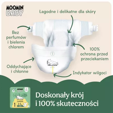 Muumi Baby Moomin Baby, Pieluszki 1 Newborn (2-5 kg), Eko 25 szt.