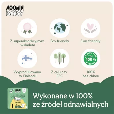 Muumi Baby Moomin Baby, Pieluszki 1 Newborn (2-5 kg), Eko 25 szt.