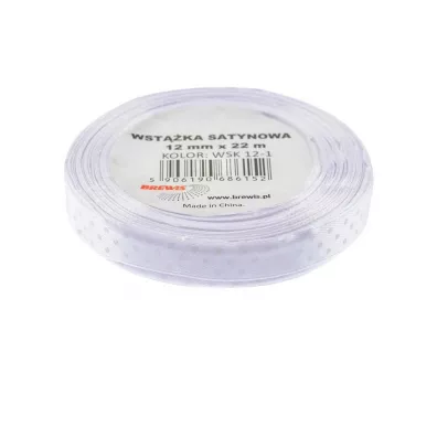 Wst��ka satynowa w kropki bia�a 12mm x 22m