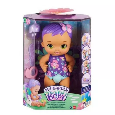 My Garden Baby Bobasek - Motylek Karmienie i przewijanie Lalka fioletowa GYP11 Mattel