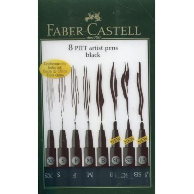 Faber-Castell Pisaki Pitt Artist Pen Fineliner + 3 kocwki specjalne 8 szt.
