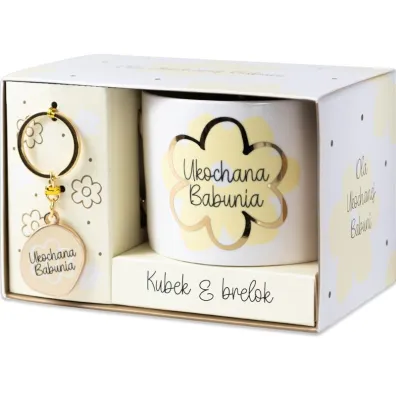 Be-Happy Gifts Zestaw Kubek+brelok dla Babci -Ukochana Babunia