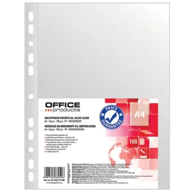 Paczka koszulki na dokumenty A4 Office Products PP krystaliczne 30mikr. 100 szt.