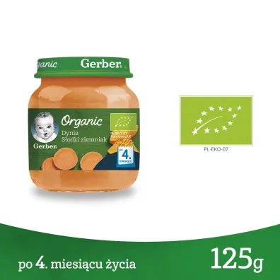 Gerber Organic Obiadek dynia s�odki ziemniak dla niemowl�t po 4 miesi�cu 125 g Bio