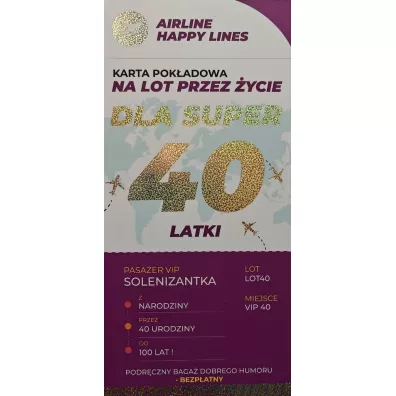 Karnet karta pokadowa 40 urodziny damskie