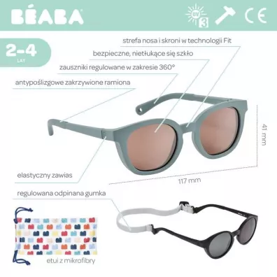 Beaba Okulary przeciwsoneczne dla dzieci 2-4 lata Bright - Smokey green
