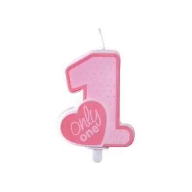 PartyDeco �wieczka urodzinowa - Only One - jasno r�owa 8cm