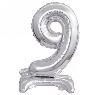 Amscan Balon foliowy mini cyfra 9 na stojaku srebrna