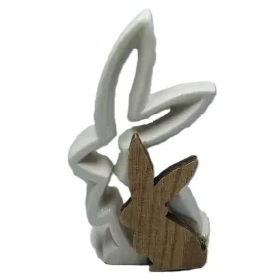 Adar Figurka zaj�c eko ceramika+drewno 15.5x4x16cm