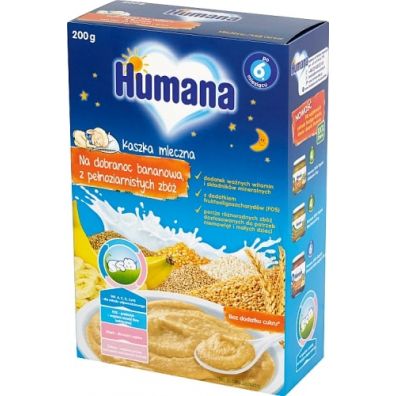 Humana Kaszka mleczna Na dobranoc bananowa z pełnoziarnistych zbóż po 6. miesiącu 200 g