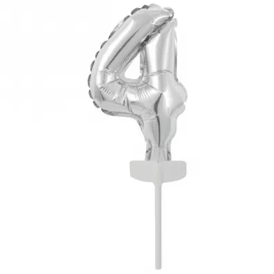 Amscan Balon foliowy mini cyfra 4 srebrna 8x12cm
