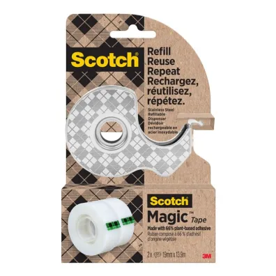 3M Dyspenser ta�my Scotch ze stali nierdzewnej + 2x ta�ma Magic 19mmx13,9m srebrny
